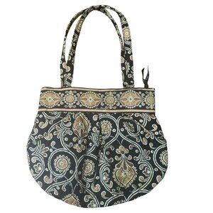 Vera Bradley Caffee Latte Morgan Paisley Floral Purse Blk/Brn Cotton 10x11x4"